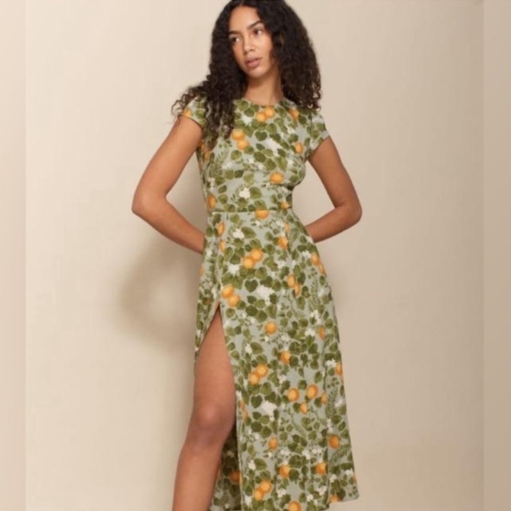 Reformation orange grove slit dress with open back